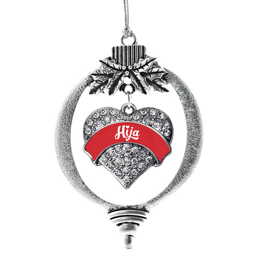 Silver Red Hija Pave Heart Charm Holiday Ornament