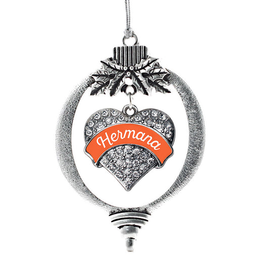 Silver Hermana - Orange Pave Heart Charm Holiday Ornament