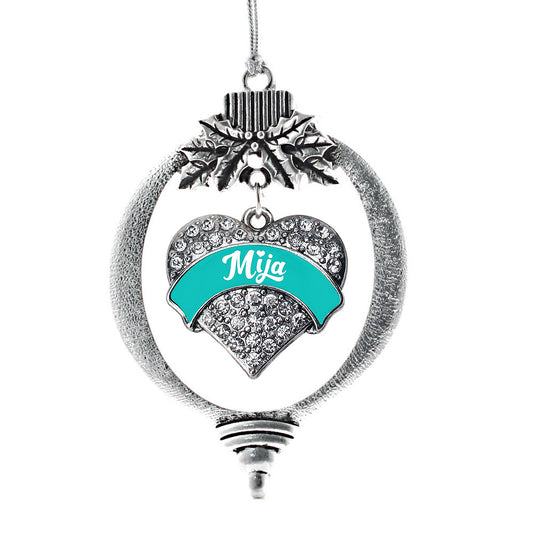 Silver Teal Mija Pave Heart Charm Holiday Ornament