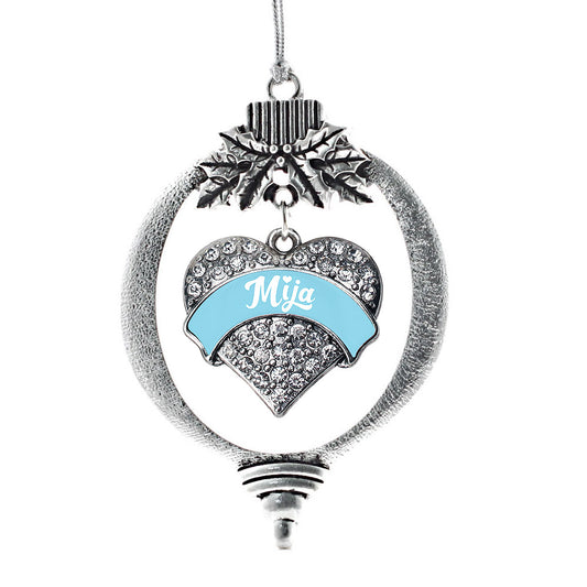 Silver Light Blue Mija Pave Heart Charm Holiday Ornament