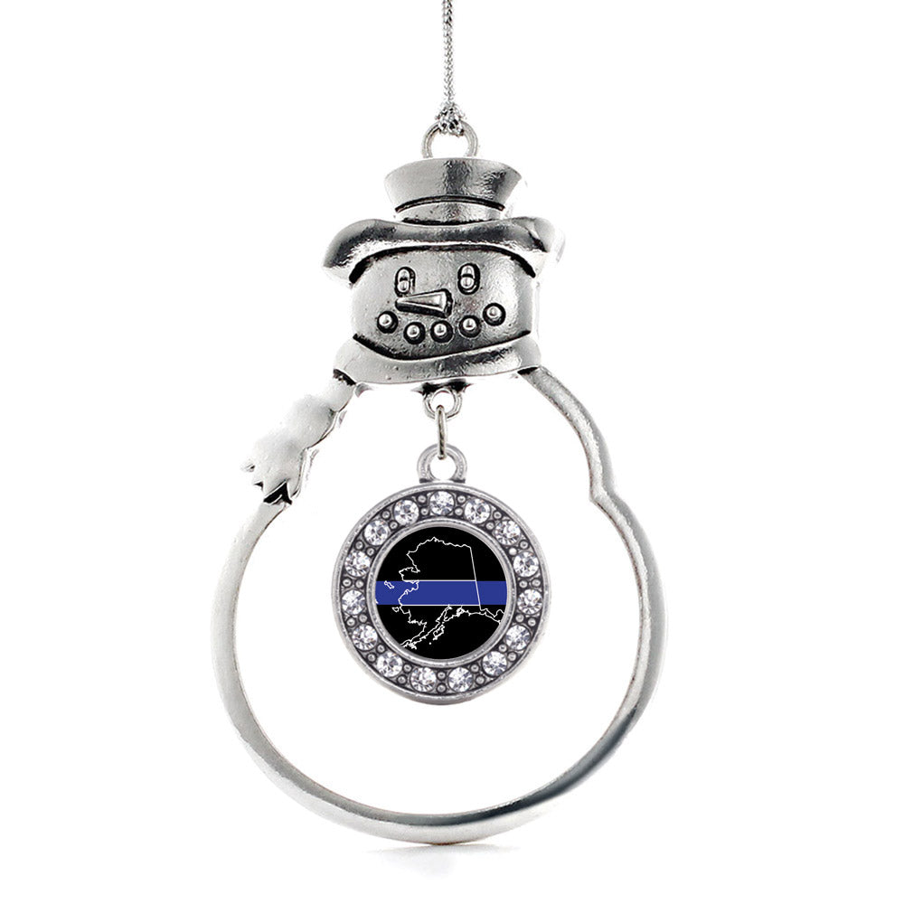 Silver Alaska Thin Blue Line Circle Charm Snowman Ornament