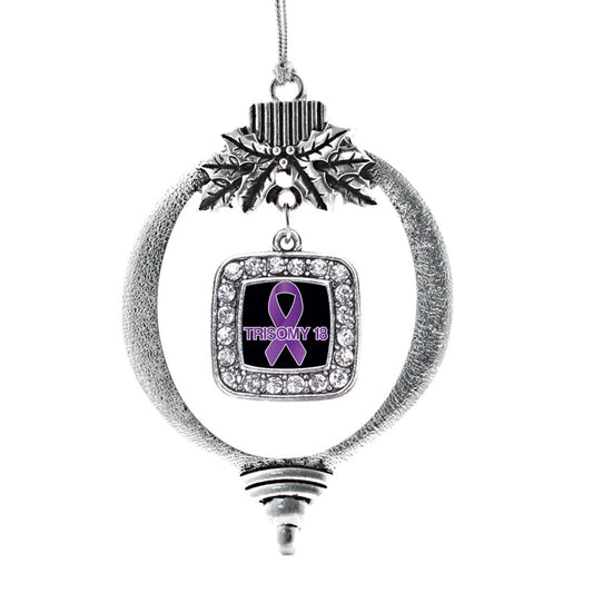 Silver Trisomy 18 Square Charm Holiday Ornament