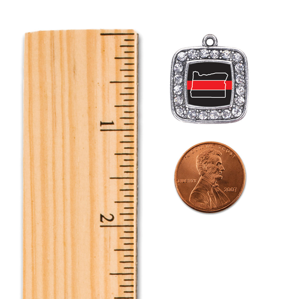 Silver Oregon Thin Red Line Square Charm Holiday Ornament