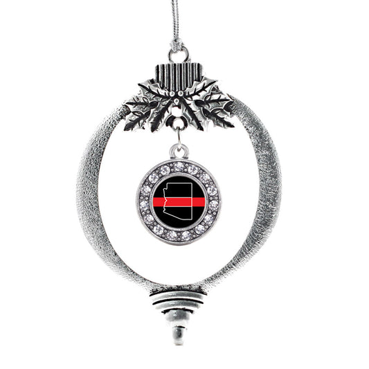 Silver Arizona Thin Red Line Circle Charm Holiday Ornament