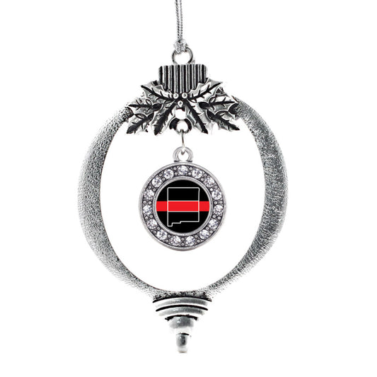Silver New Mexico Thin Red Line Circle Charm Holiday Ornament