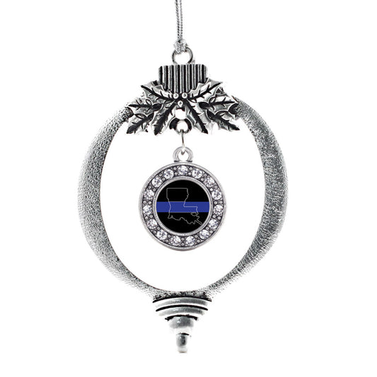 Silver Louisiana Thin Blue Line Circle Charm Holiday Ornament