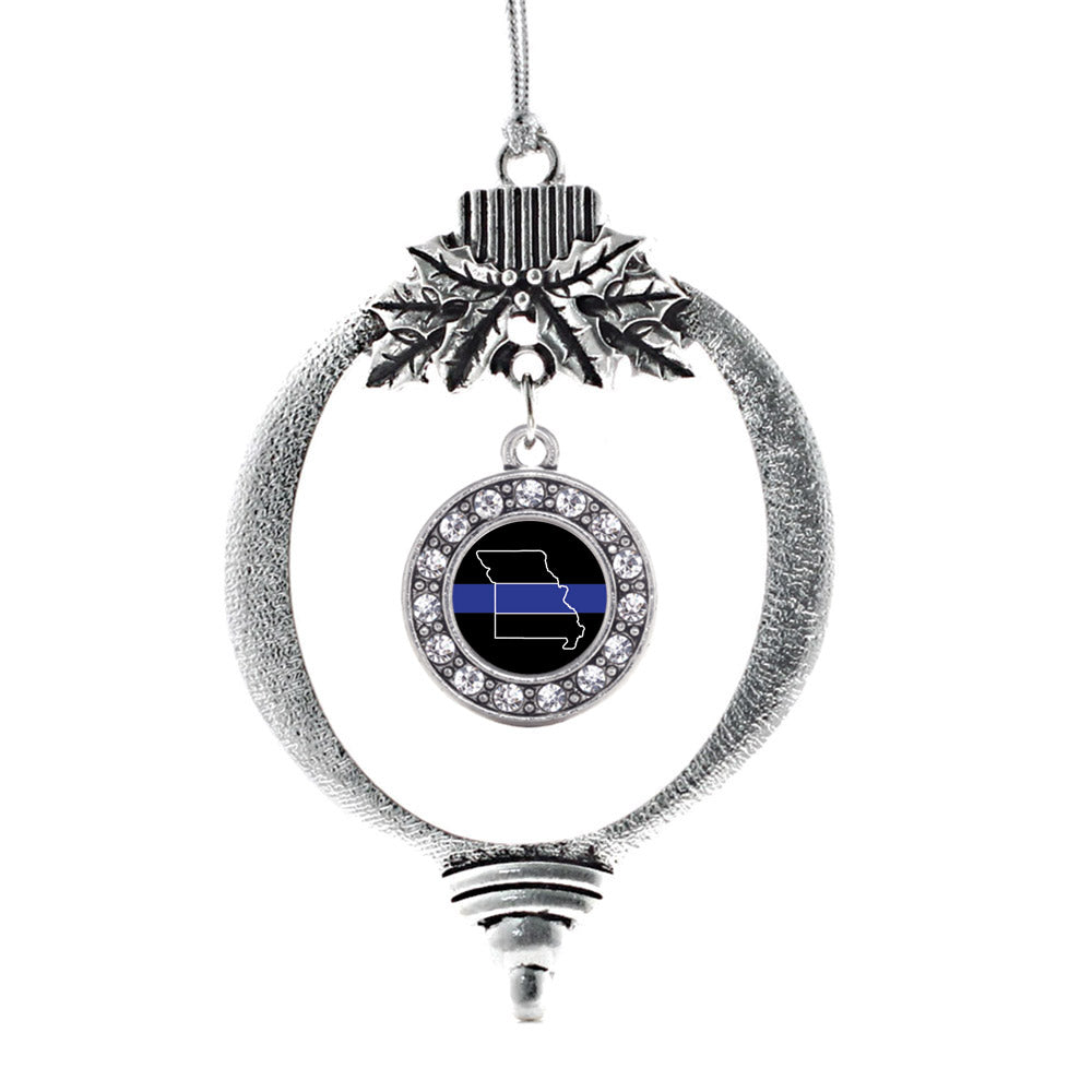 Silver Missouri Thin Blue Line Circle Charm Holiday Ornament
