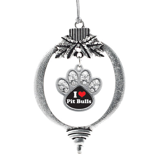 Silver I Love Pit Bulls Pave Paw Charm Holiday Ornament