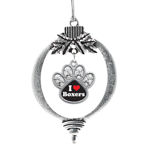 Silver I Love Boxers Pave Paw Charm Holiday Ornament