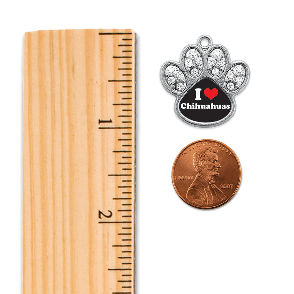 Silver I Love Chihuahuas Pave Paw Charm Holiday Ornament