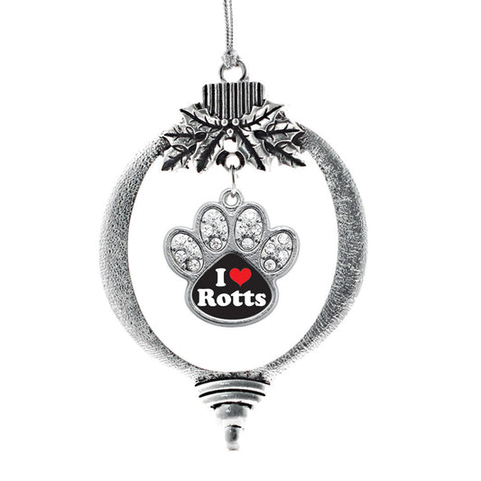 Silver I Love Rotts Pave Paw Charm Holiday Ornament