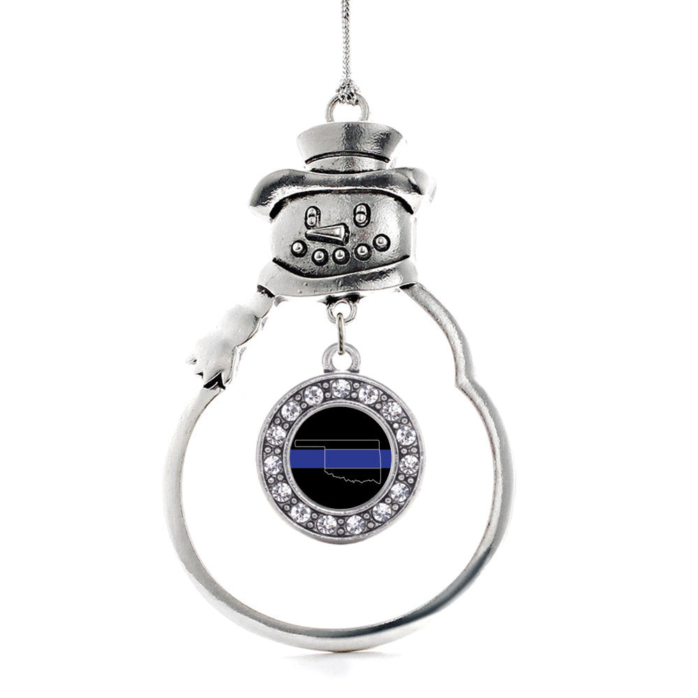 Silver Oklahoma Thin Blue Line Circle Charm Snowman Ornament
