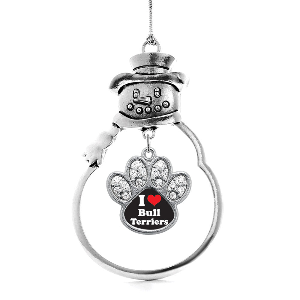 Silver I Love Bull Terriers Pave Paw Charm Snowman Ornament