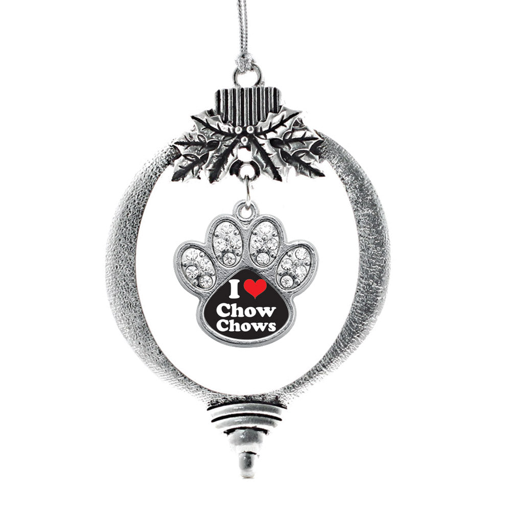 Silver I Love Chow Chows Pave Paw Charm Holiday Ornament