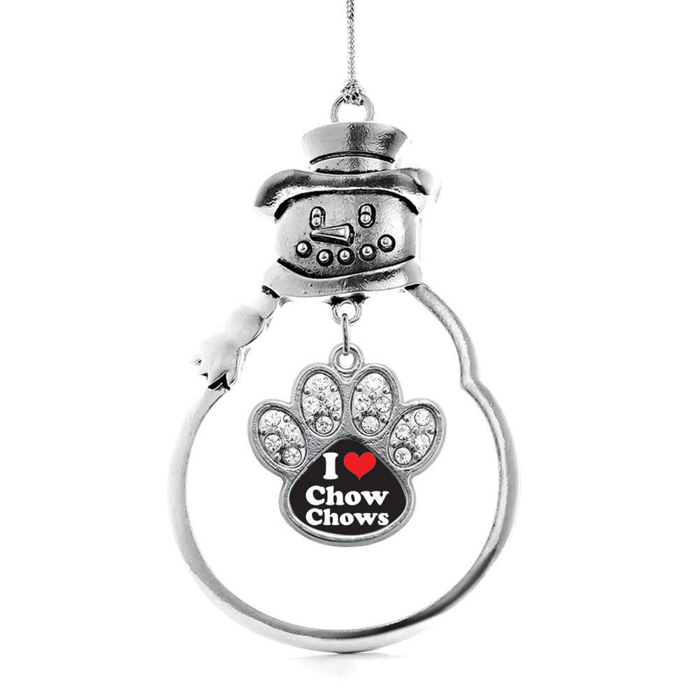 Silver I Love Chow Chows Pave Paw Charm Snowman Ornament