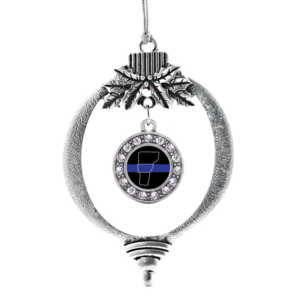 Silver Vermont Thin Blue Line Circle Charm Holiday Ornament