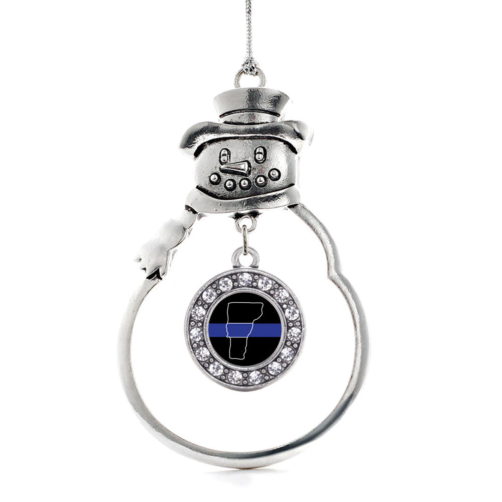 Silver Vermont Thin Blue Line Circle Charm Snowman Ornament