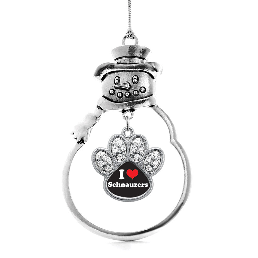 Silver I Love Schnauzers Pave Paw Charm Snowman Ornament