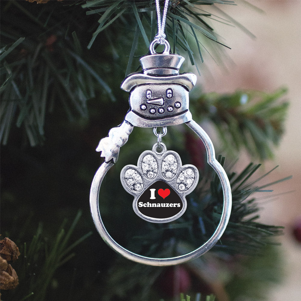 Silver I Love Schnauzers Pave Paw Charm Snowman Ornament