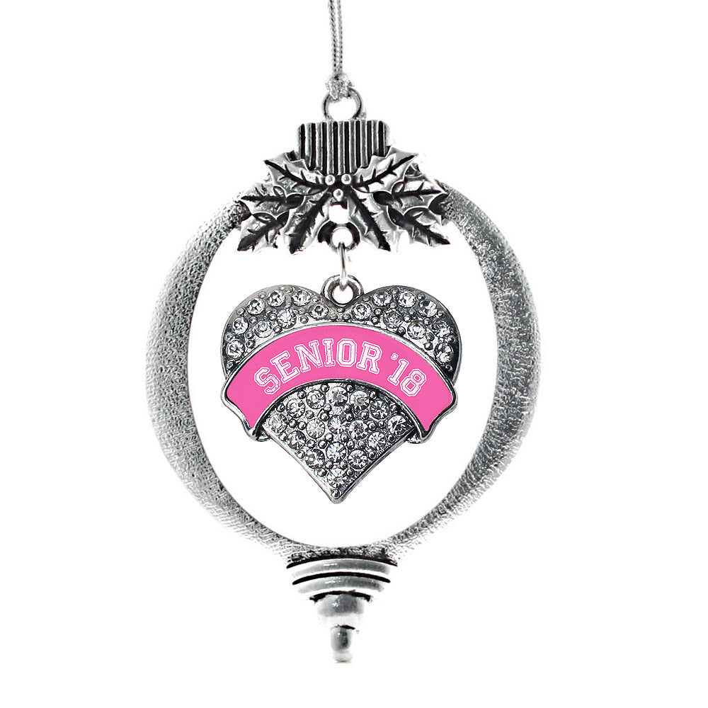 Silver Pink Senior 2018 Pave Heart Charm Holiday Ornament
