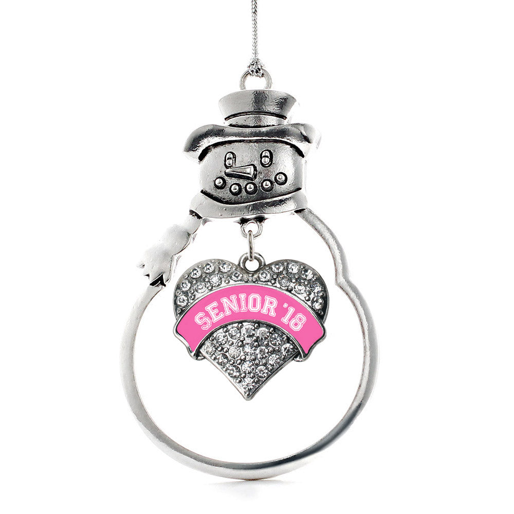 Silver Pink Senior 2018 Pave Heart Charm Snowman Ornament