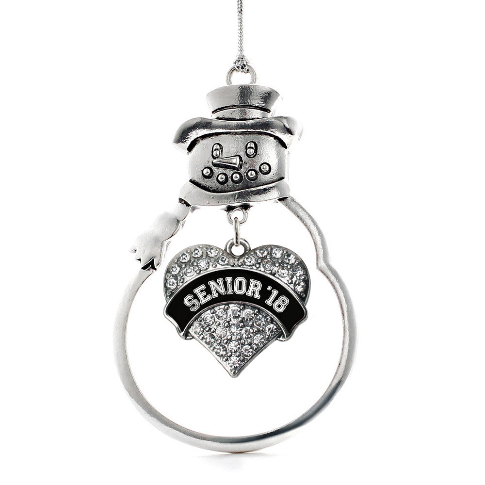 Silver Black and White Senior 2018 Pave Heart Charm Snowman Ornament