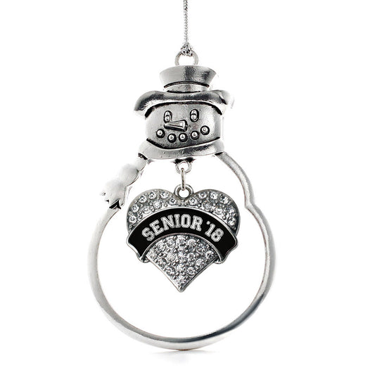 Silver Black and White Senior 2018 Pave Heart Charm Snowman Ornament