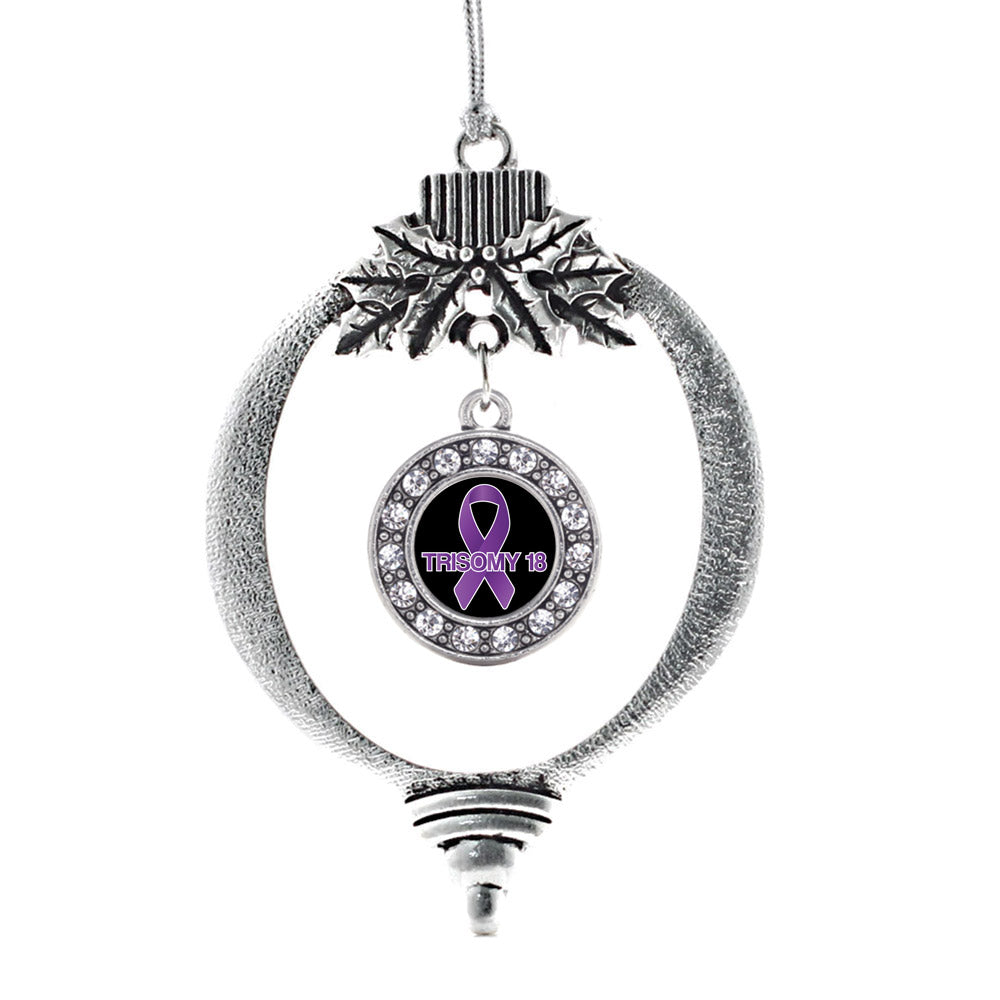 Silver Trisomy 18 Circle Charm Holiday Ornament