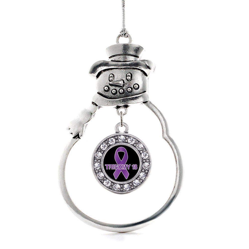 Silver Trisomy 18 Circle Charm Snowman Ornament
