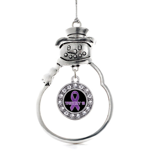 Silver Trisomy 18 Circle Charm Snowman Ornament