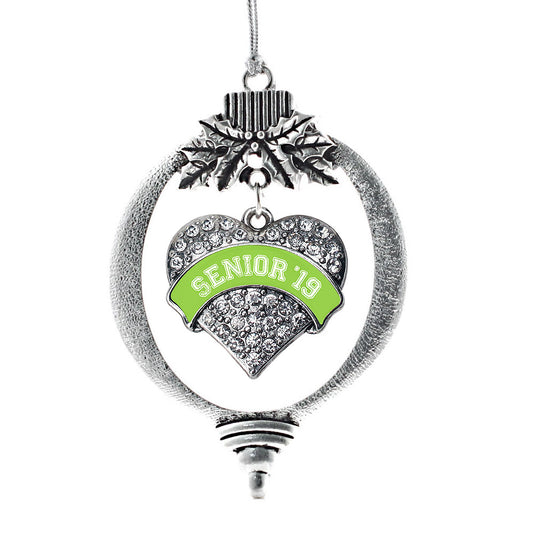 Silver Lime Green Senior 2019 Pave Heart Charm Holiday Ornament