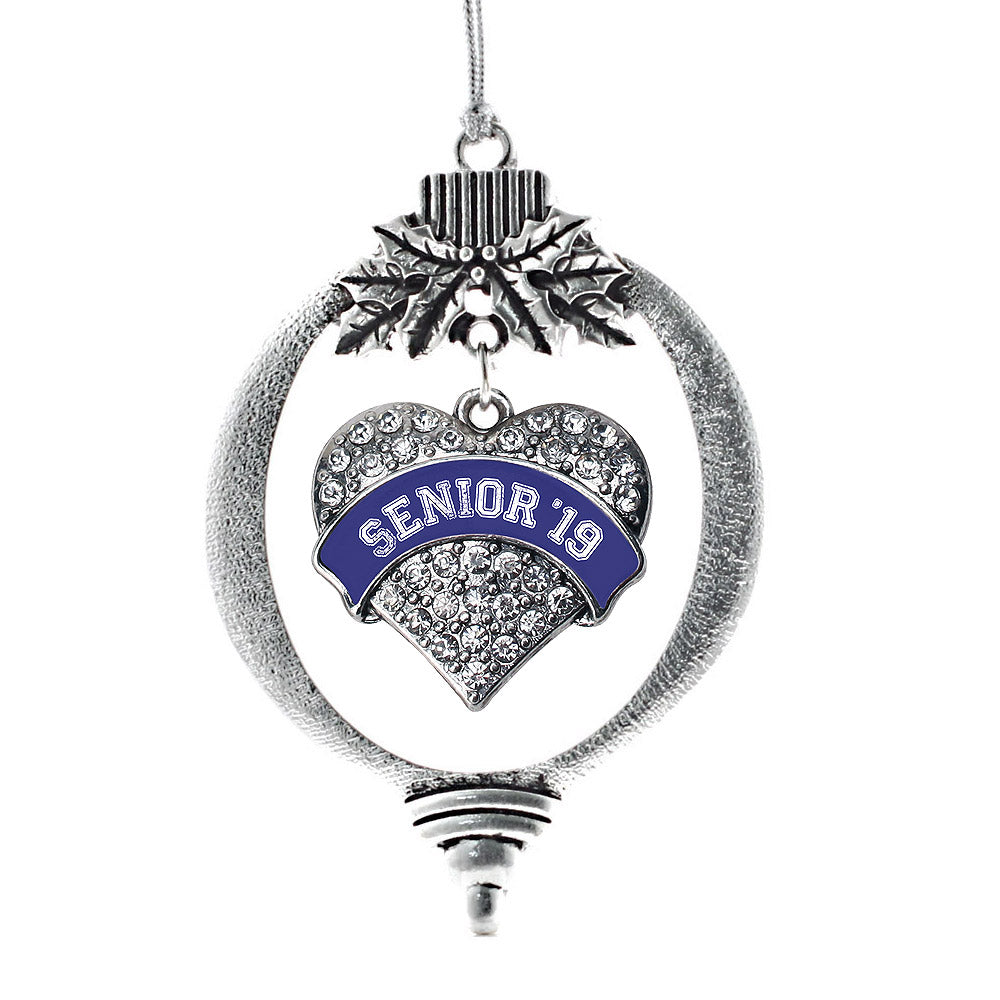 Silver Navy Blue Senior 2019 Pave Heart Charm Holiday Ornament