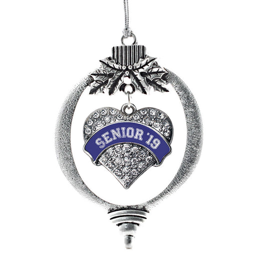 Silver Navy Blue Senior 2019 Pave Heart Charm Holiday Ornament