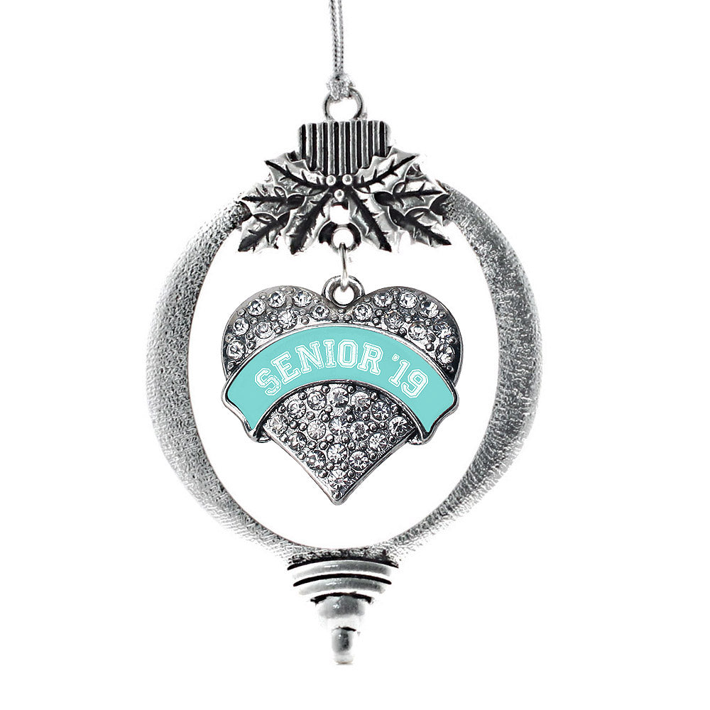 Silver Teal Senior 2019 Pave Heart Charm Holiday Ornament