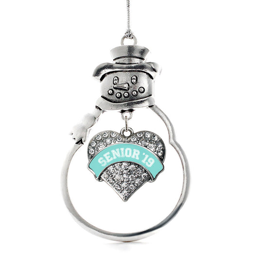 Silver Teal Senior 2019 Pave Heart Charm Snowman Ornament