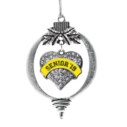 Silver Yellow Senior 2019 Pave Heart Charm Holiday Ornament