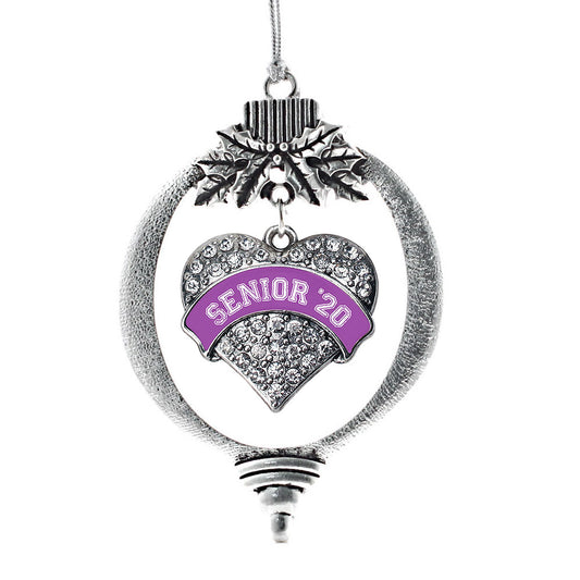 Silver Purple Senior 2020 Pave Heart Charm Holiday Ornament