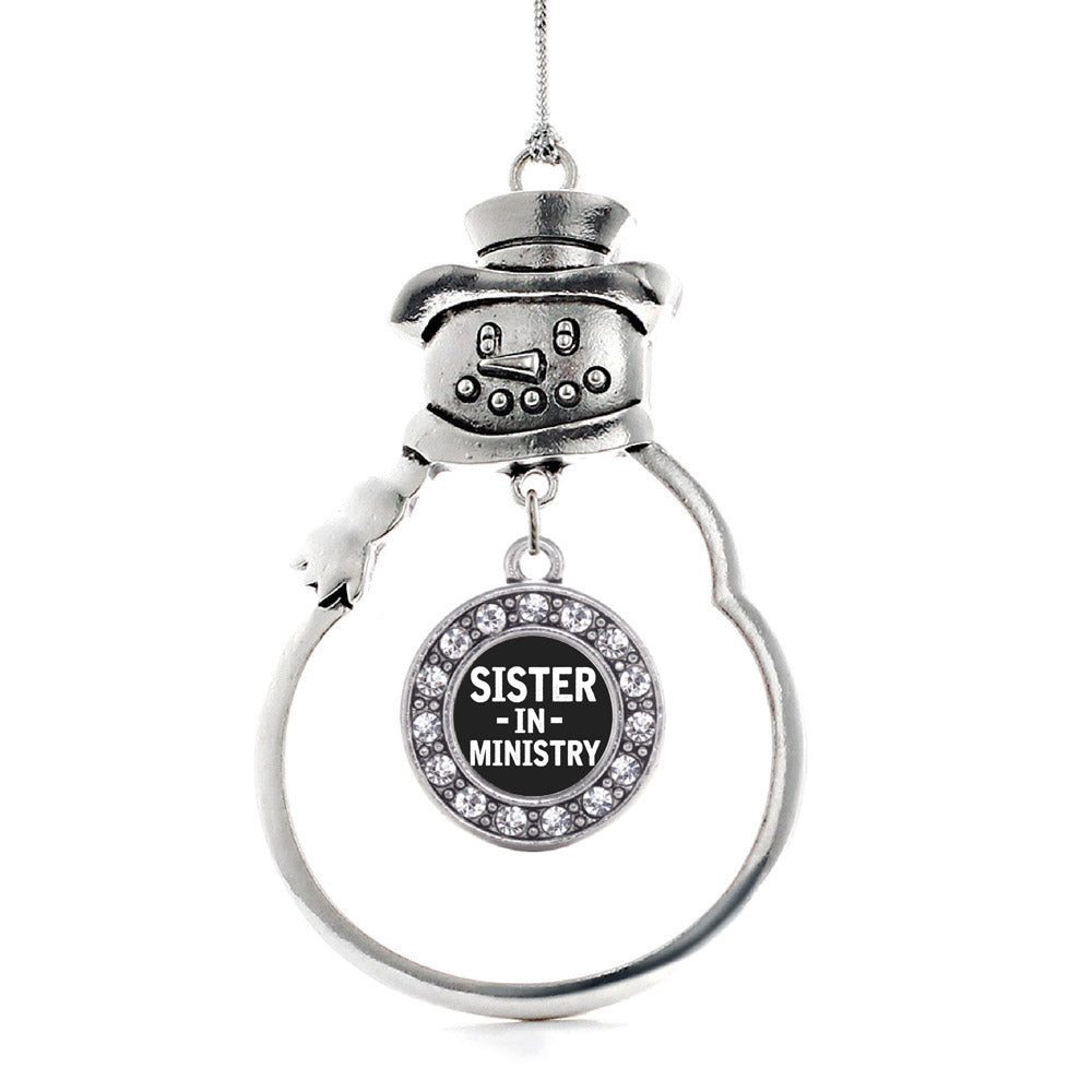 Silver Sister in Ministry Circle Charm Snowman Ornament