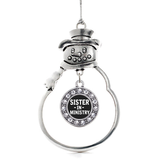 Silver Sister in Ministry Circle Charm Snowman Ornament