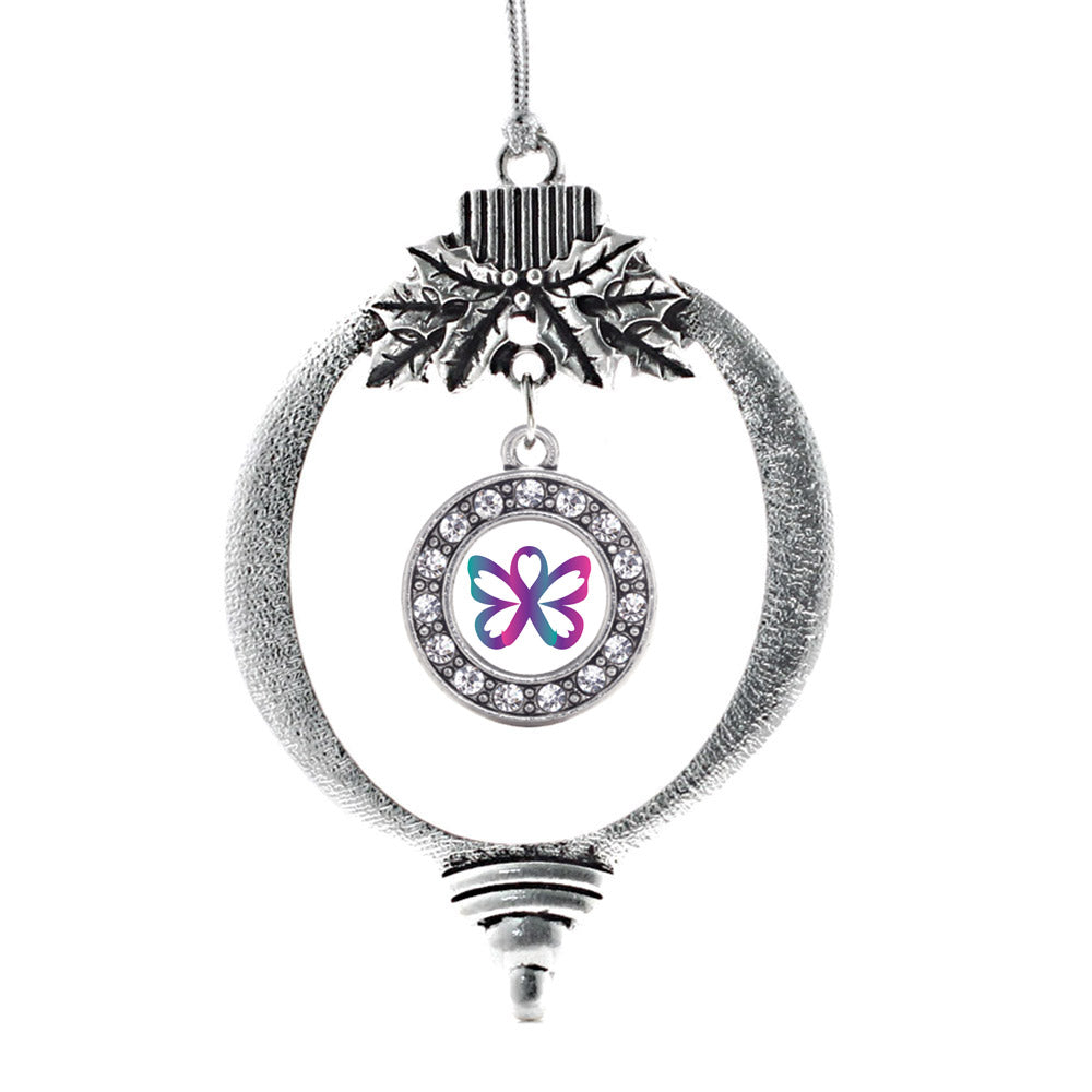 Silver Thyroid Butterfly Circle Charm Holiday Ornament