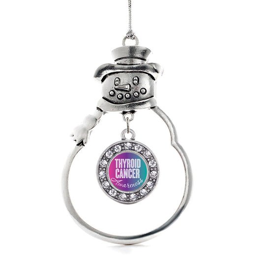 Silver Thyroid Cancer Awareness Circle Charm Snowman Ornament