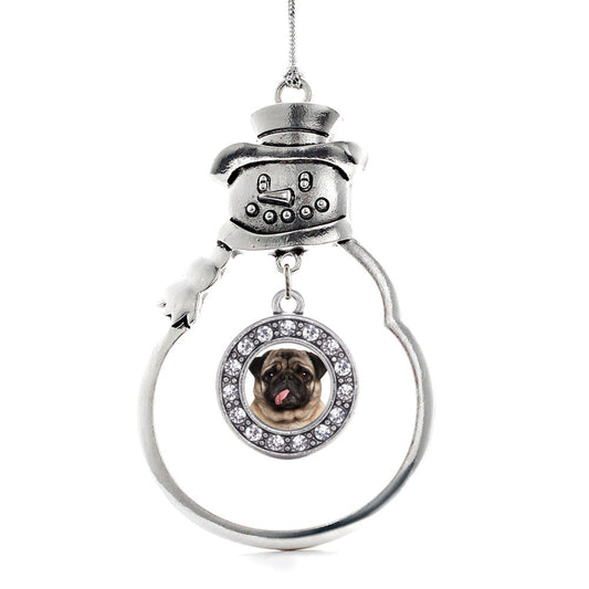 Silver Pug Face Circle Charm Snowman Ornament
