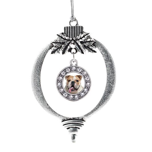 Silver Bulldog Face Circle Charm Holiday Ornament