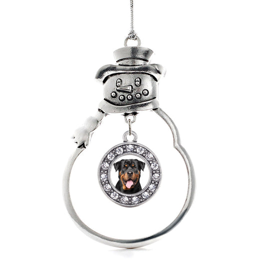 Silver Rottweiler Face Circle Charm Snowman Ornament