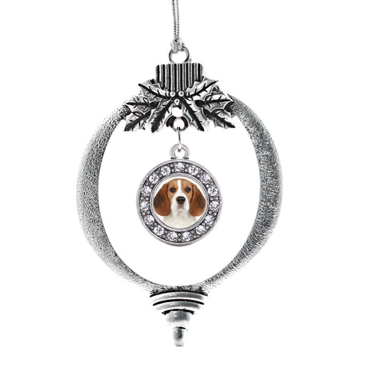 Silver Beagle Face Circle Charm Holiday Ornament