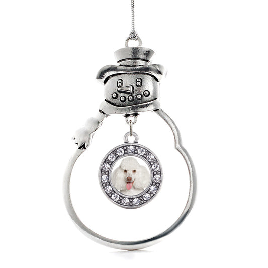 Silver Poodle Face Circle Charm Snowman Ornament