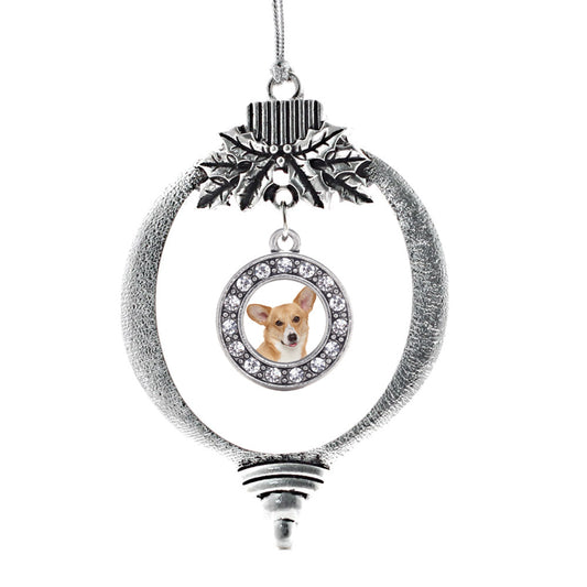Silver Corgi Face Circle Charm Holiday Ornament