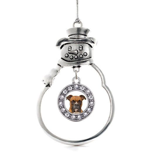 Silver Boxer Face Circle Charm Snowman Ornament