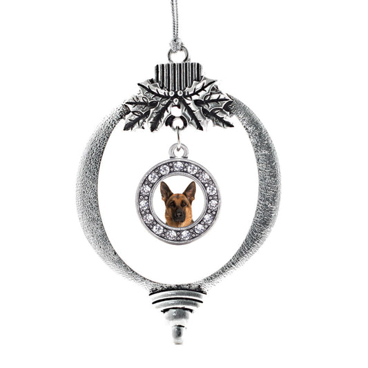 Silver German Shepherd Face Circle Charm Holiday Ornament