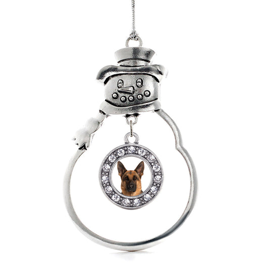 Silver German Shepherd Face Circle Charm Snowman Ornament